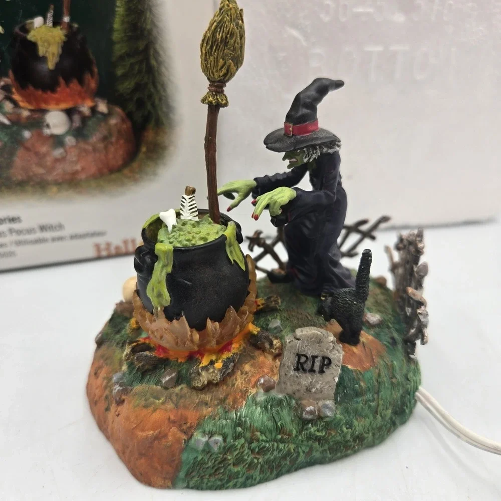 Vtg Dept 56 Halloween Village accessories Animated Hocus Pocus Witch W Orig. Box